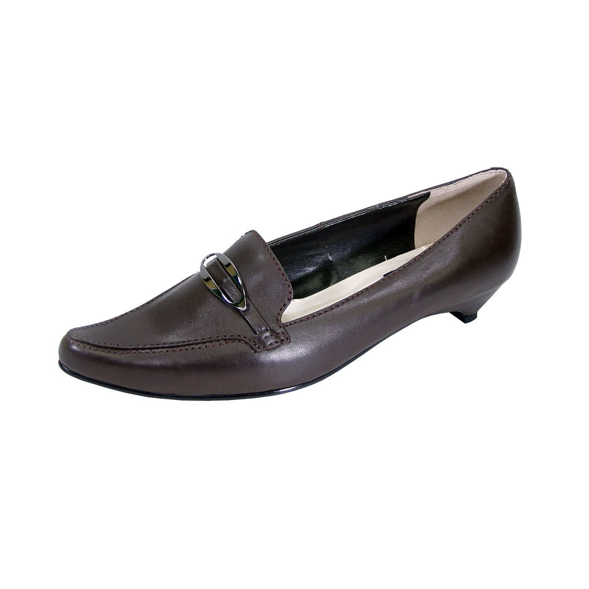 PEERAGE Louise Women Extra Wide Width Smart Casual Leather Loafers with Kitten Heels BROWN 11