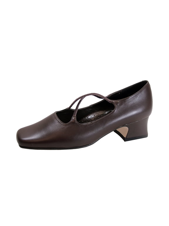 Mazie Women's Wide Width Criss-Cross Straps Leather Pumps BROWN 8