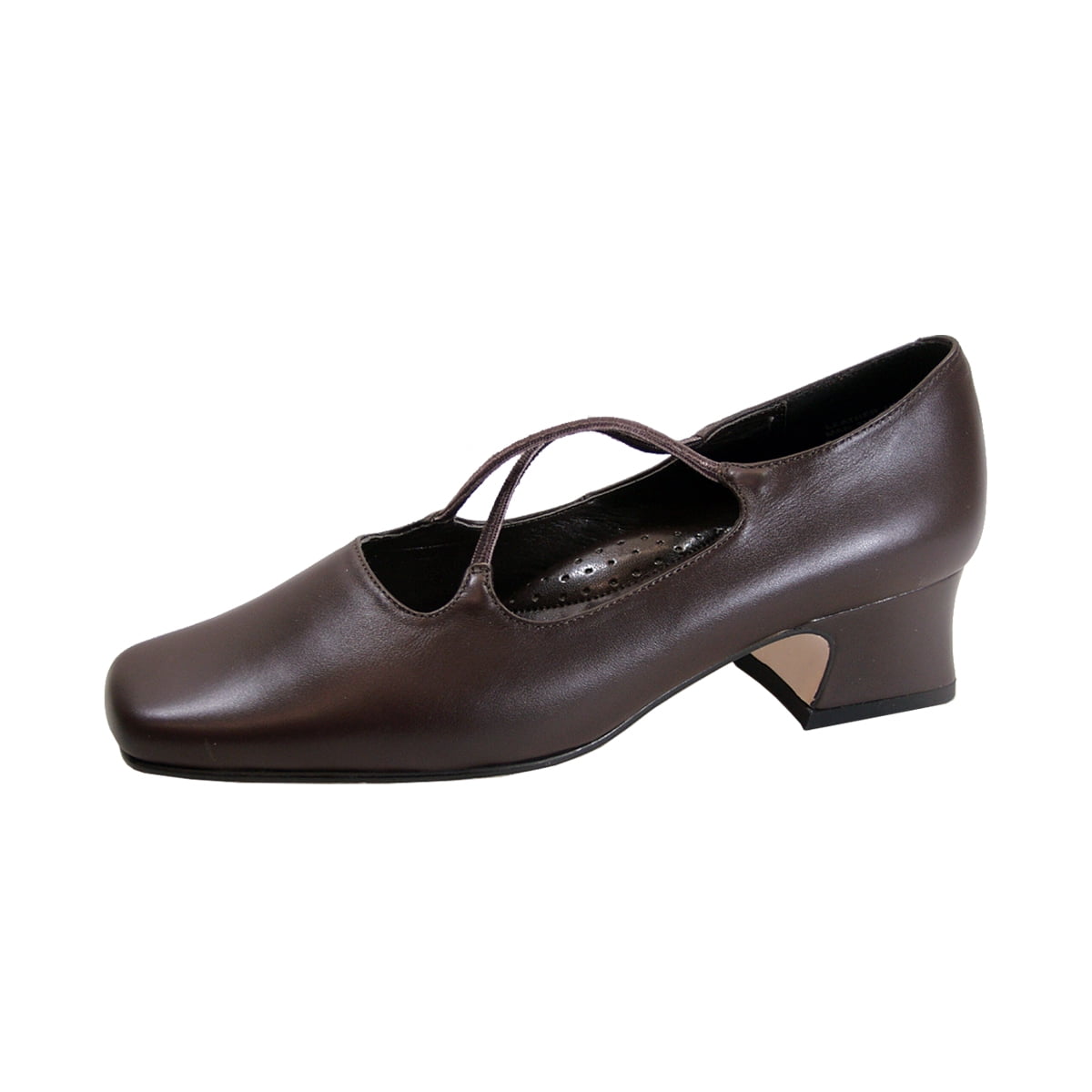 PEERAGE Mazie Women's Wide Width Criss-Cross Straps Leather Pumps BROWN 9
