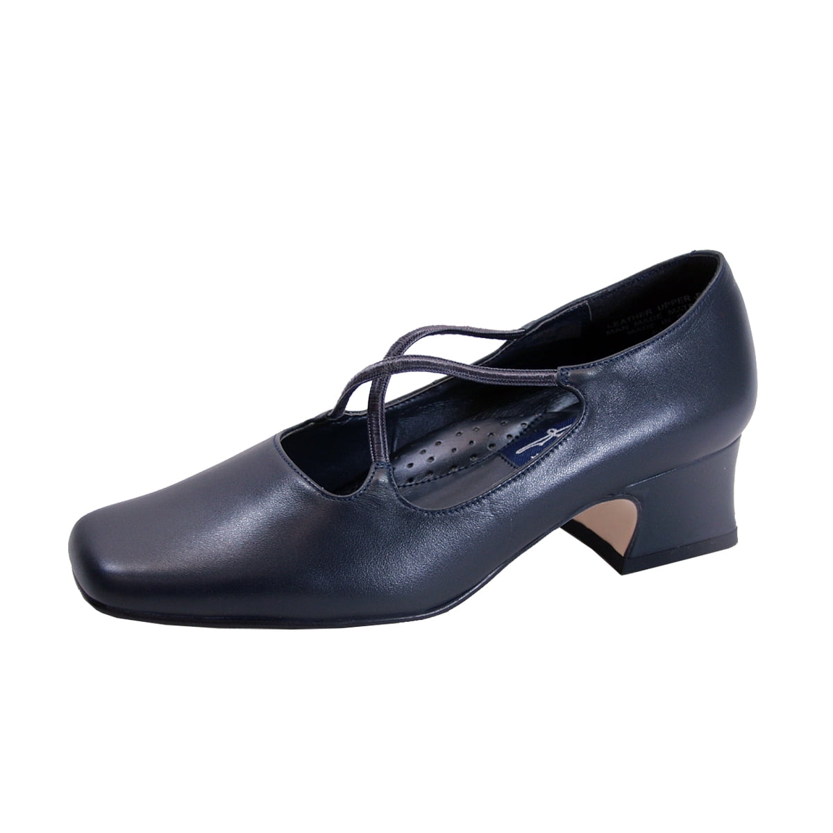 PEERAGE Mazie Women's Wide Width Criss-Cross Straps Leather Pumps NAVY 7