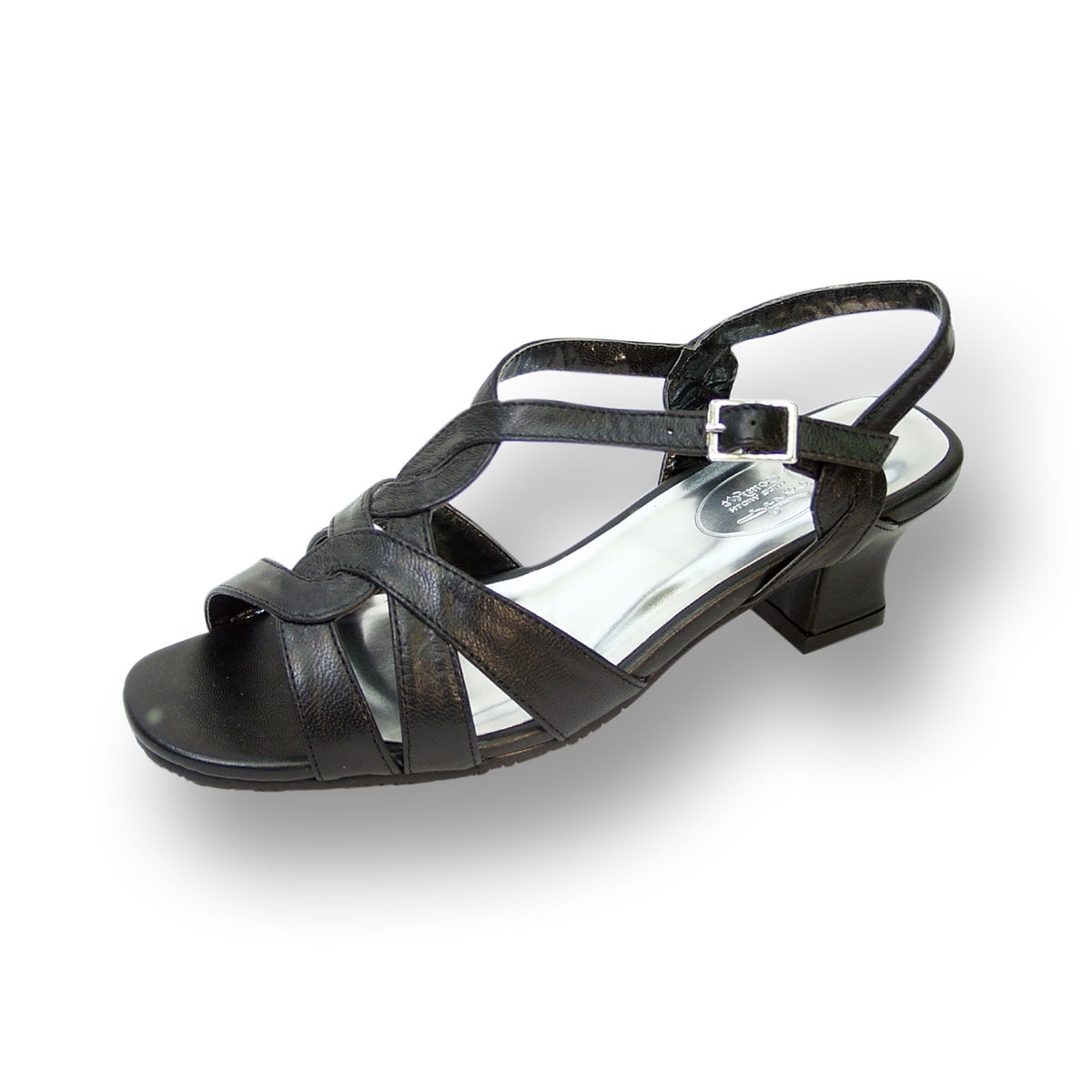 PEERAGE Monica Women Extra Wide Width Open Toe with Straps Body Slingback BLACK 10