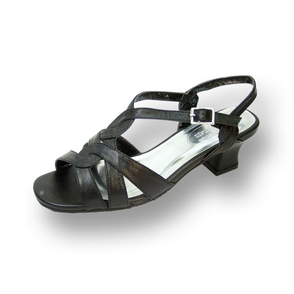 PEERAGE Monica Women Extra Wide Width Open Toe with Straps Body Slingback BLACK 6.5