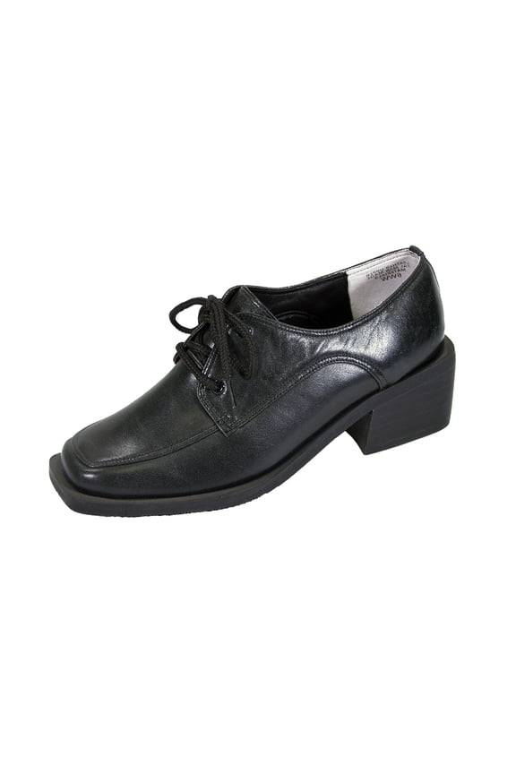 Moya Women's Wide Width Leather Lace Up Oxford Shoes BLACK 10