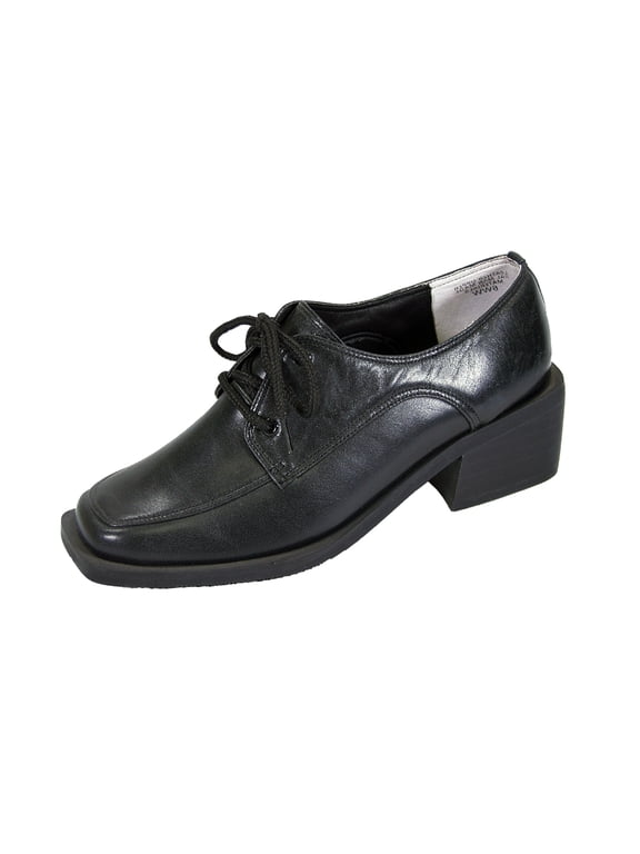 Moya Women's Wide Width Leather Lace Up Oxford Shoes BLACK 10
