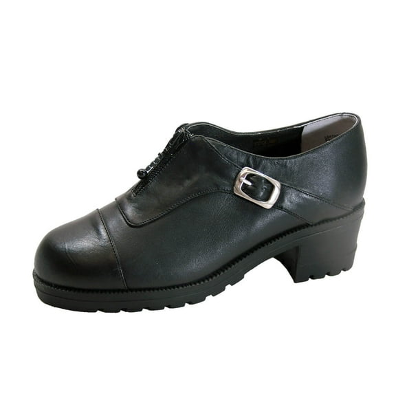 PEERAGE Naya Women's Wide Width Leather Shoes with Zipper BLACK 5