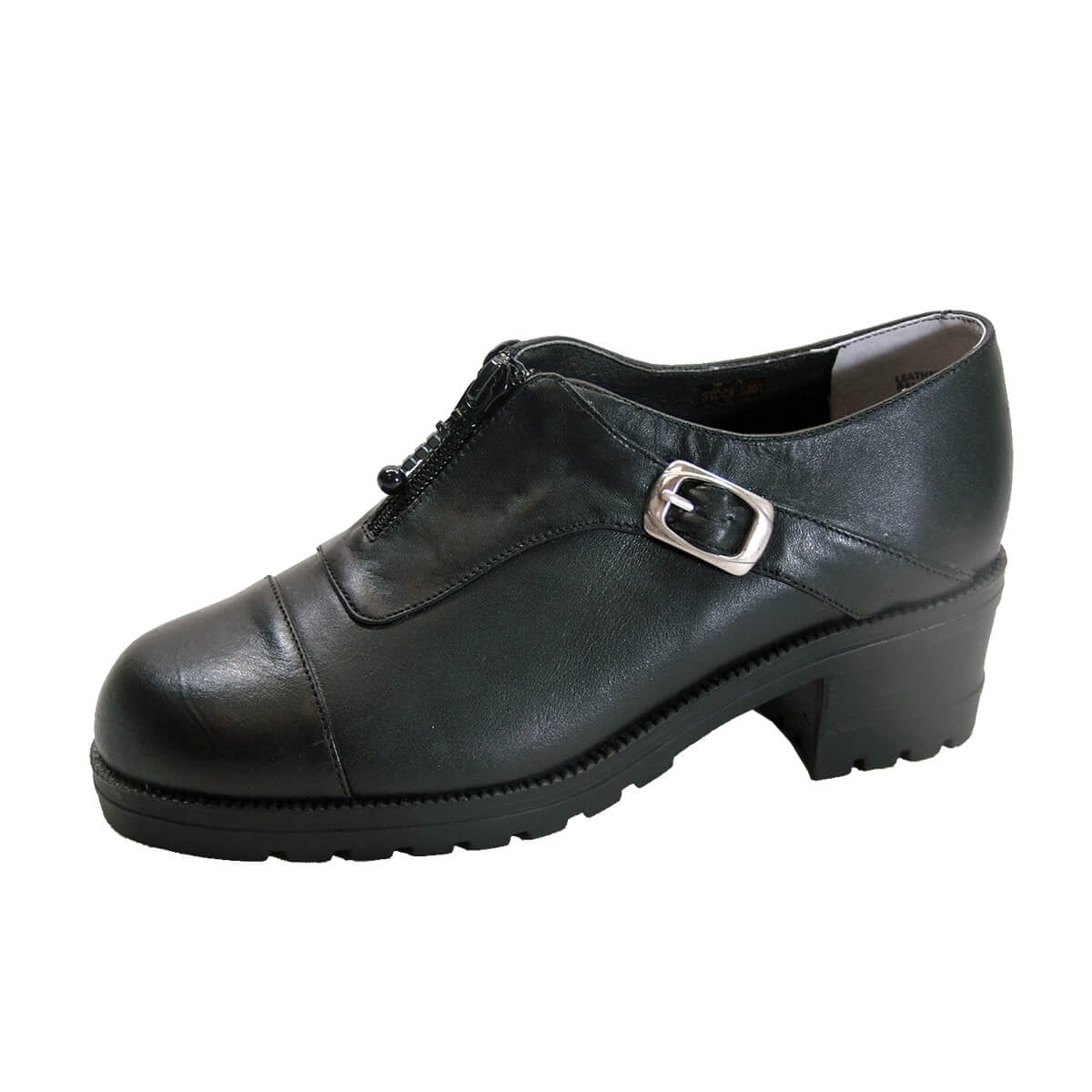 PEERAGE Naya Women's Wide Width Leather Shoes with Zipper BLACK 8.5