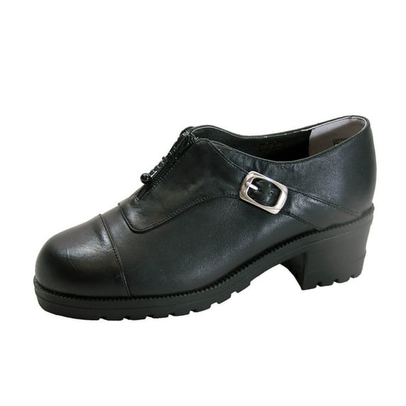PEERAGE Naya Women's Wide Width Leather Shoes with Zipper BLACK 8