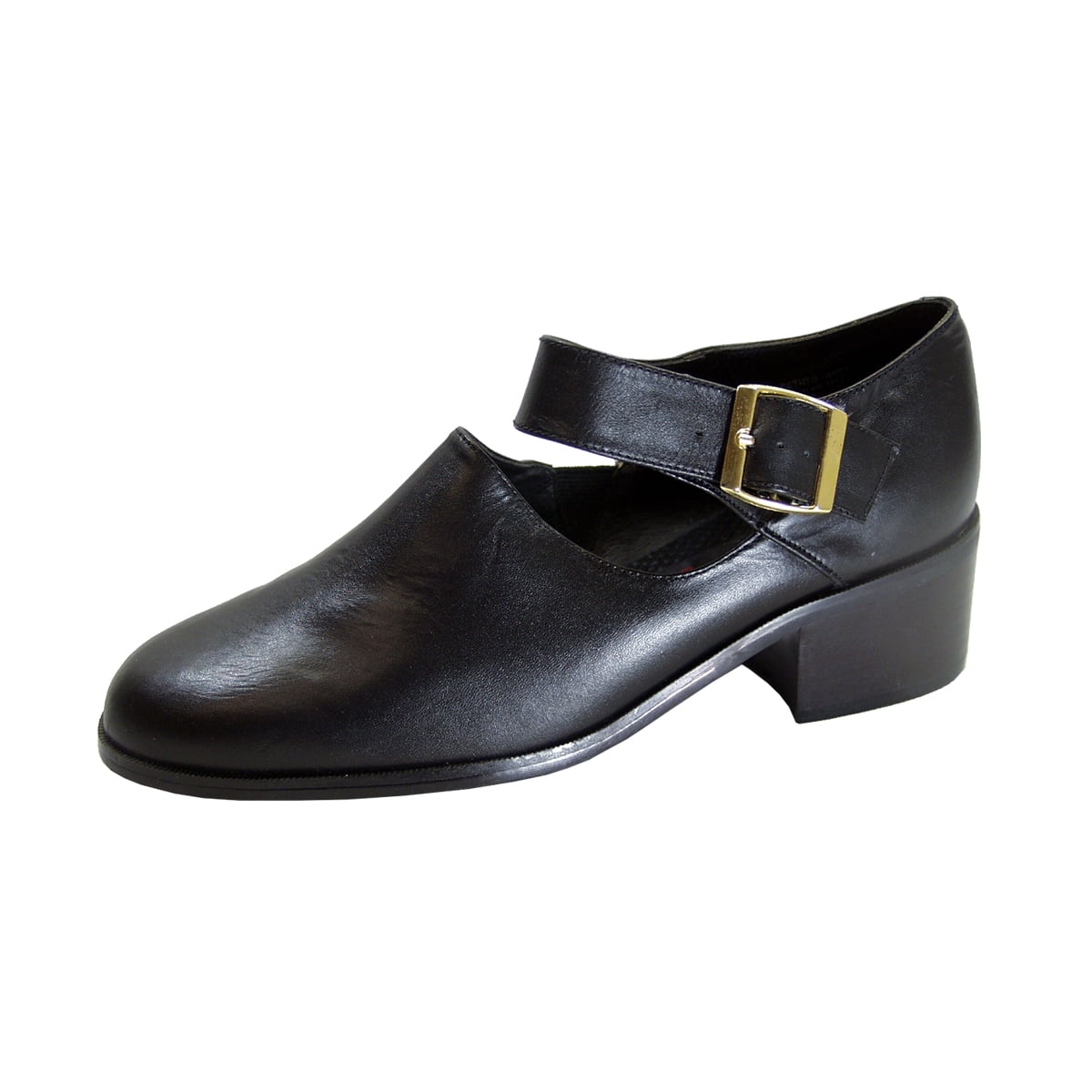 PEERAGE Petra Women's Wide Width Leather Ankle Strap Shoes BLACK 6.5