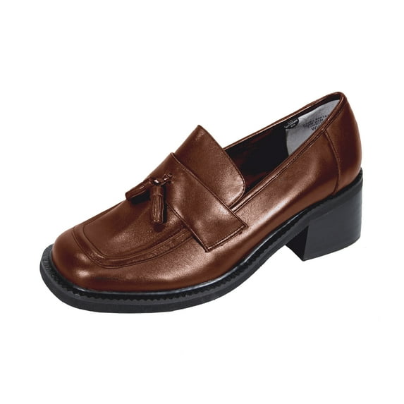 PEERAGE Rhona Women's Wide Width Slip-On Casual Tassel Leather Shoes BROWN 10.5