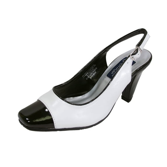 PEERAGE Roxy Women Extra Wide Width Leather Slingback WHITE/BLACK 6