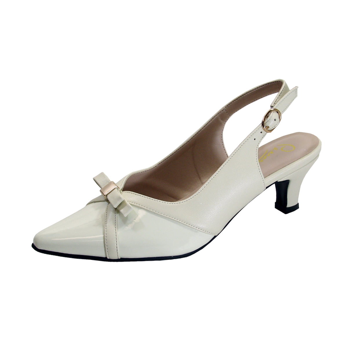 PEERAGE Sammy 2 Women's Wide Width Slingback Low Heel Leather Dress Shoes BEIGE 11