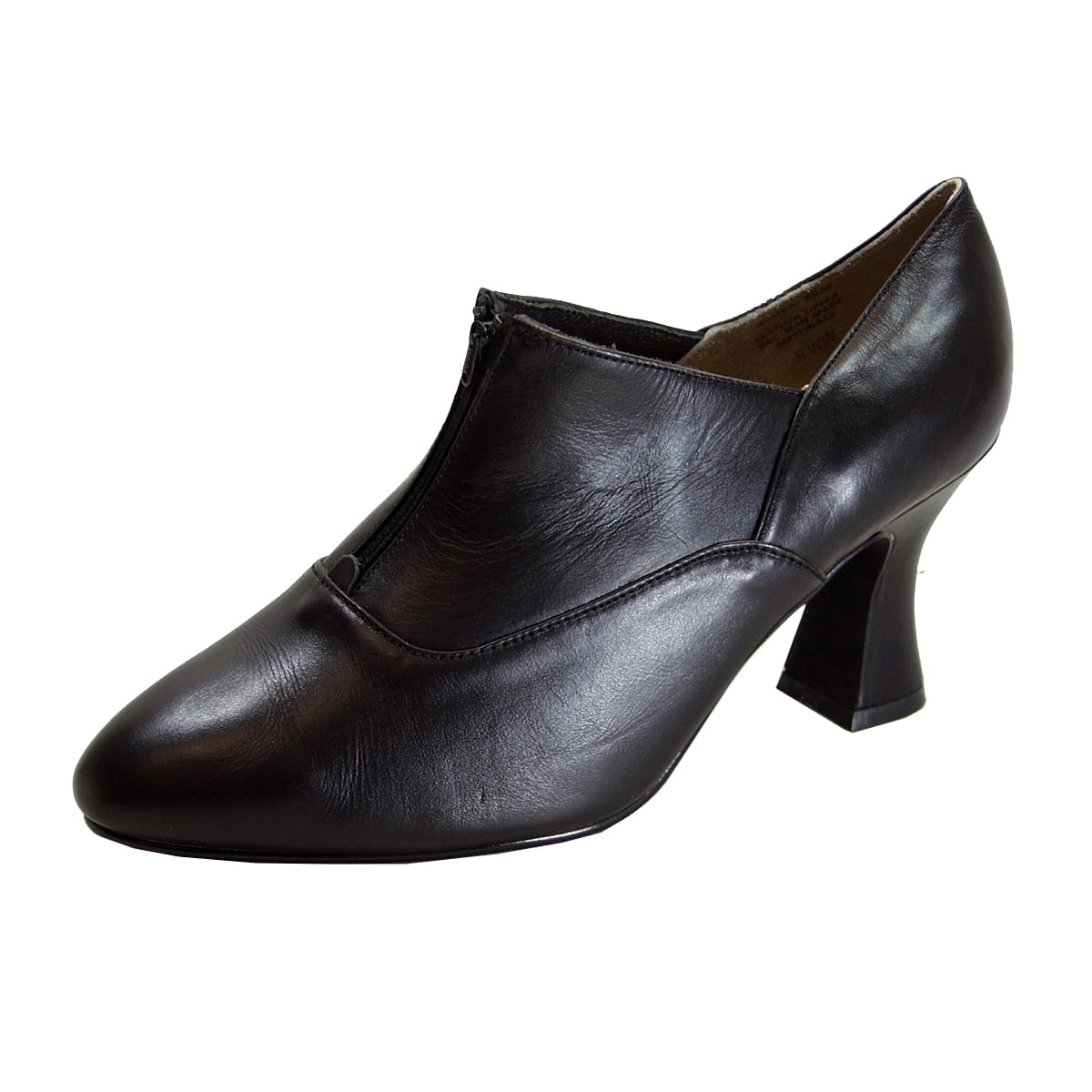 PEERAGE Silvia Women's Wide Width Louis-Heel Leather Dress Pumps (BLACK) 10