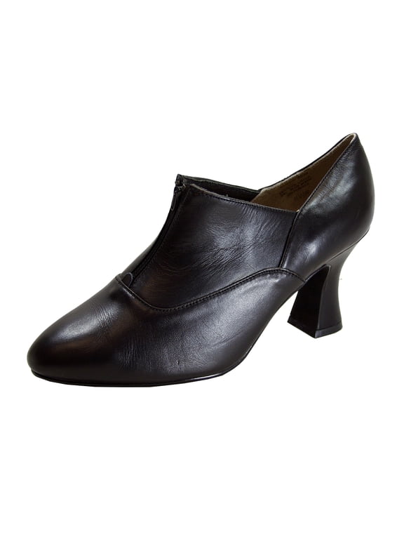 Silvia Women's Wide Width Louis-Heel Leather Dress Pumps (BLACK) 12