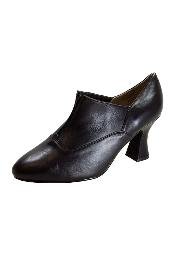Silvia Women's Wide Width Louis-Heel Leather Dress Pumps (BLACK) 9.5