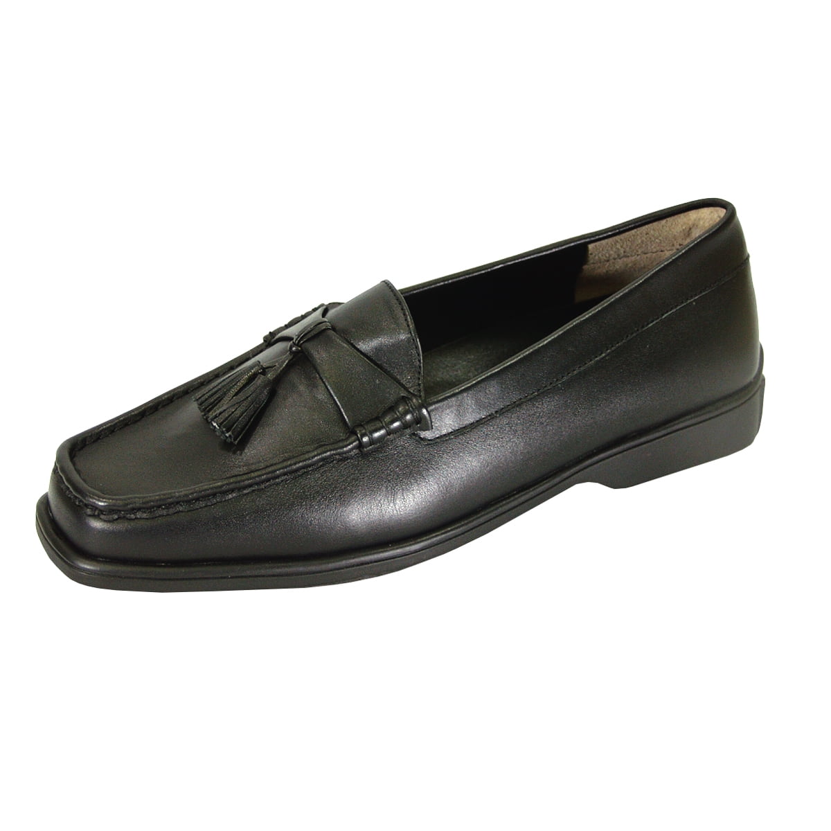 PEERAGE Sonya Wide Width Moccasin Design Comfort Leather Loafers BLACK 5
