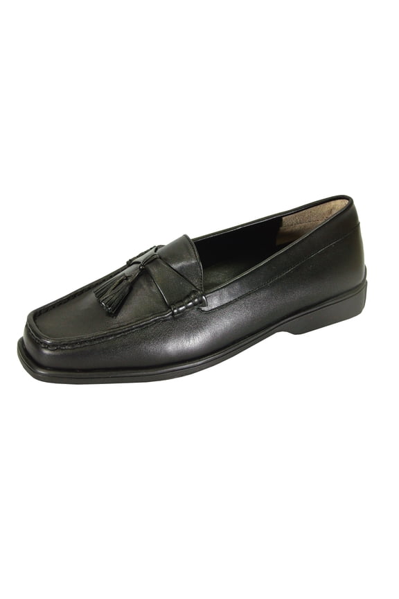 Sonya Wide Width Moccasin Design Comfort Leather Loafers BLACK 7