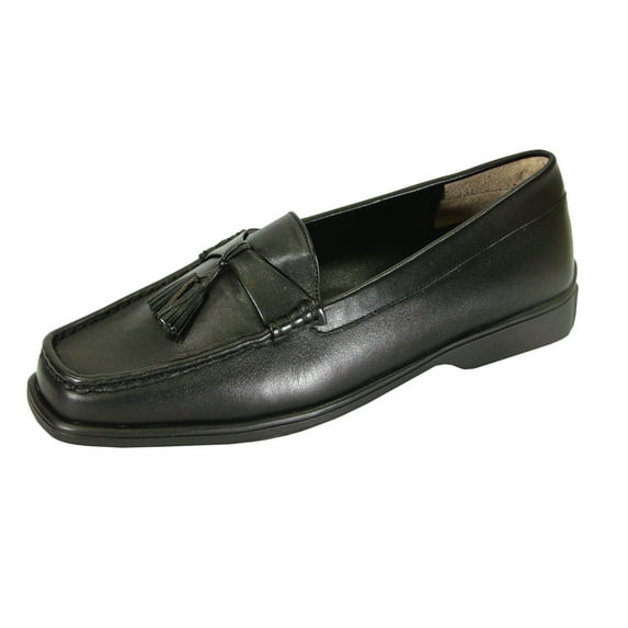 PEERAGE Sonya Wide Width Moccasin Design Comfort Leather Loafers BLACK 8