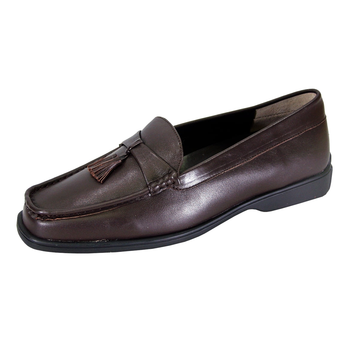 PEERAGE Sonya Wide Width Moccasin Design Comfort Leather Loafers BROWN 7