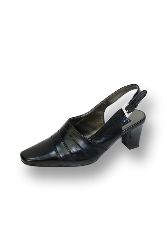 Susie Women Wide Width Leather Slingback Pump BLACK 8.5