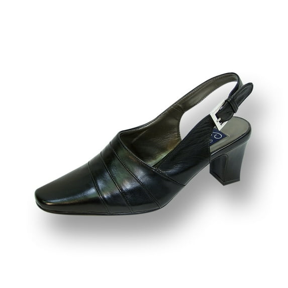 PEERAGE Susie Women Wide Width Leather Slingback Pump BLACK 9.5