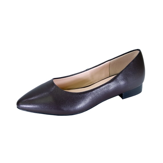 PEERAGE Tasha Women Wide Width Classic Pointed Toe Leather Casual or Dress Flat with Stack Heel BROWN 7.5