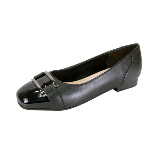 PEERAGE Tonya Women's Wide Width Leather Square Toe Comfort Flat BLACK ...
