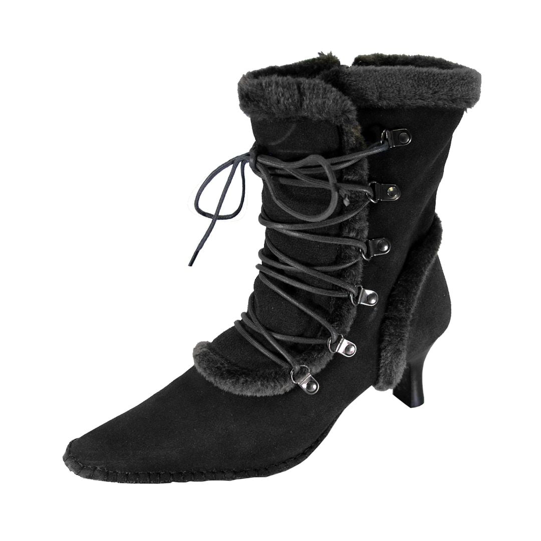 PEERAGE Viola Women Wide Width Fleece Lined Suede Dress Boots with Zipper BLACK 6