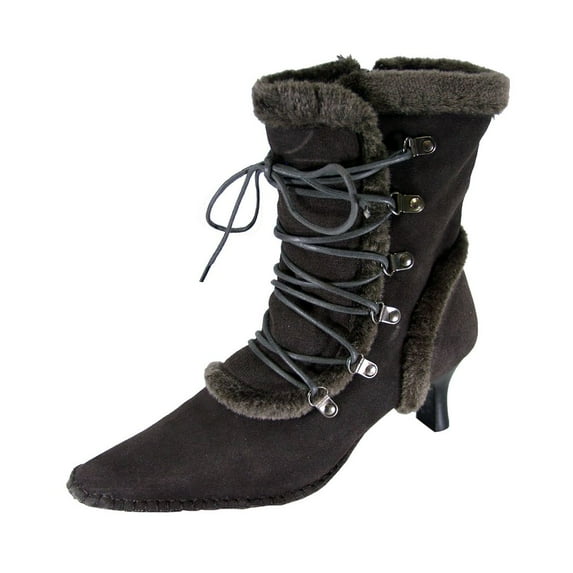 PEERAGE Viola Women Wide Width Fleece Lined Suede Dress Boots with Zipper BROWN 6.5