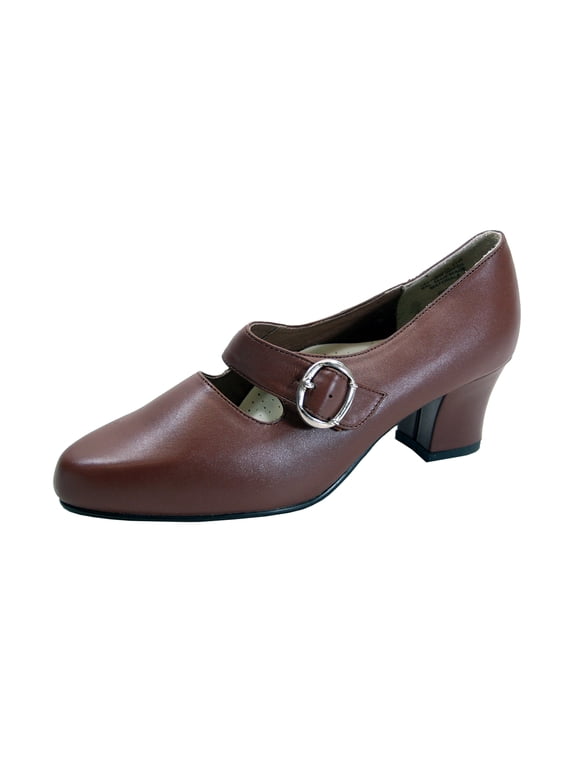 Xia Women's Wide Width Mary Jane Leather Pumps BROWN 9