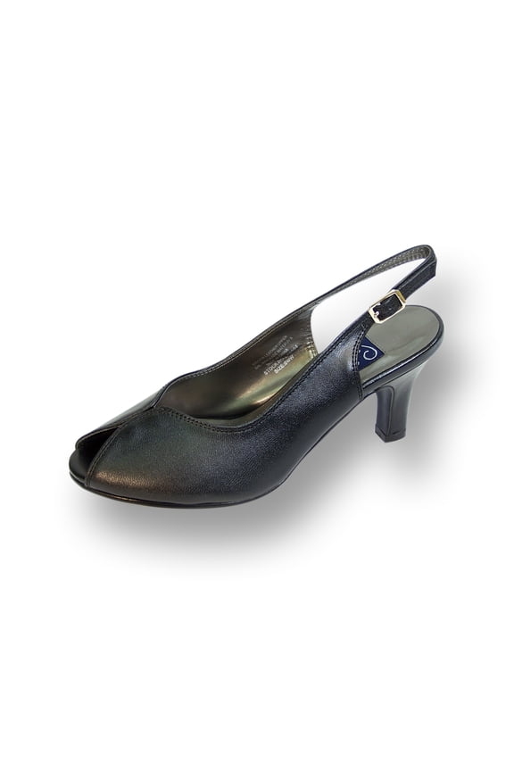 Zara Women's Wide Width Peep Toe Slingback with Buckle Dressy Pump BLACK 6.5