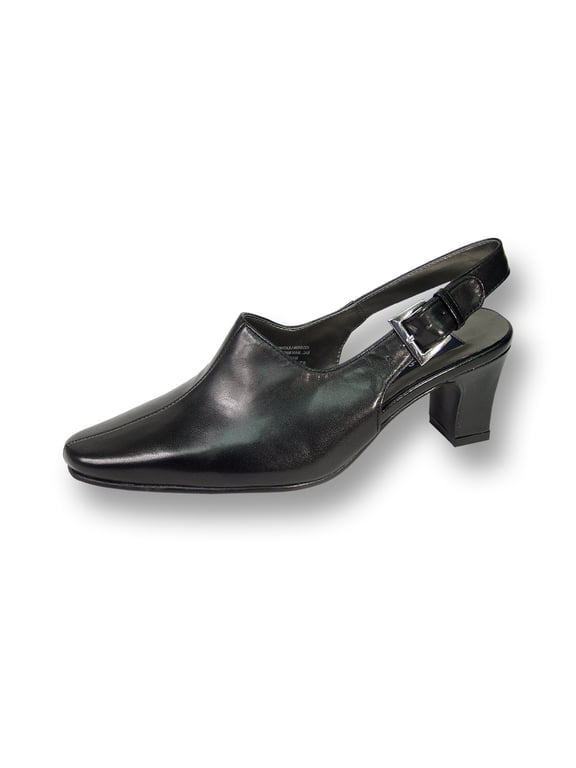 Zoe Women's Wide Width Leather Slingback Dress Pump BLACK 8