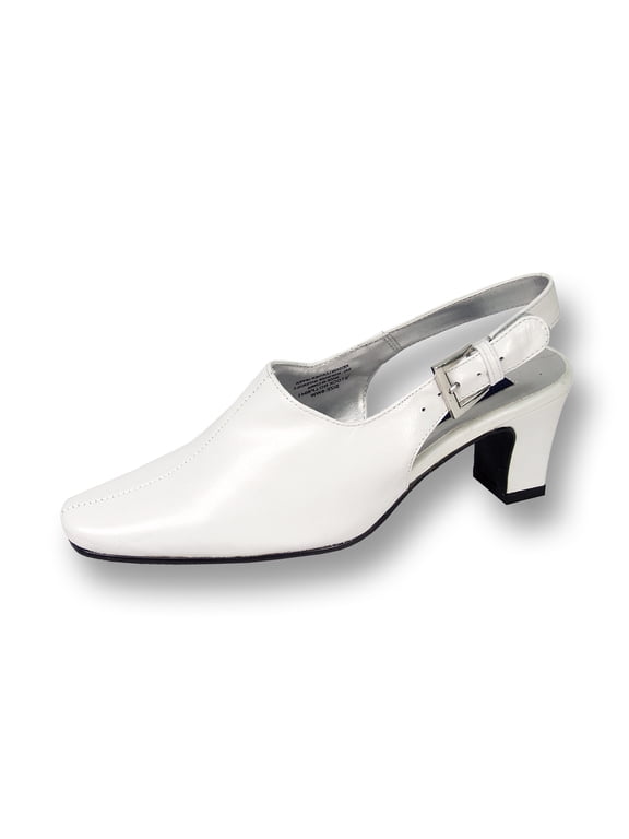 Zoe Women's Wide Width Leather Slingback Dress Pump WHITE 6
