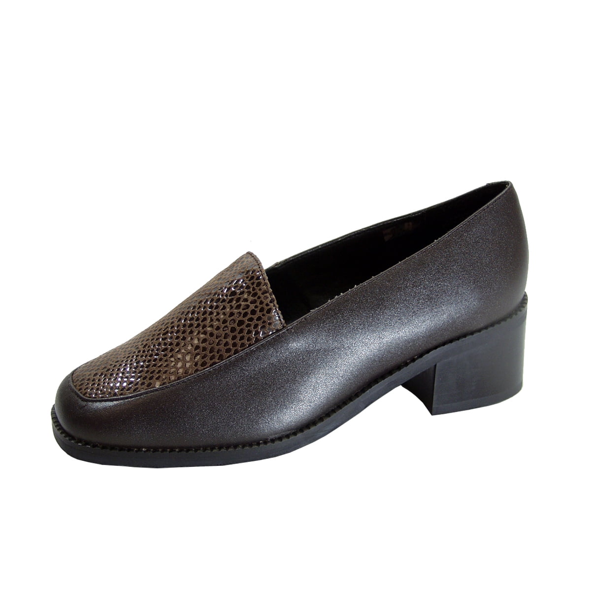 PEERAGE Zula Women's Wide Width Leather Animal Print Slip-on Shoes BROWN 6.5