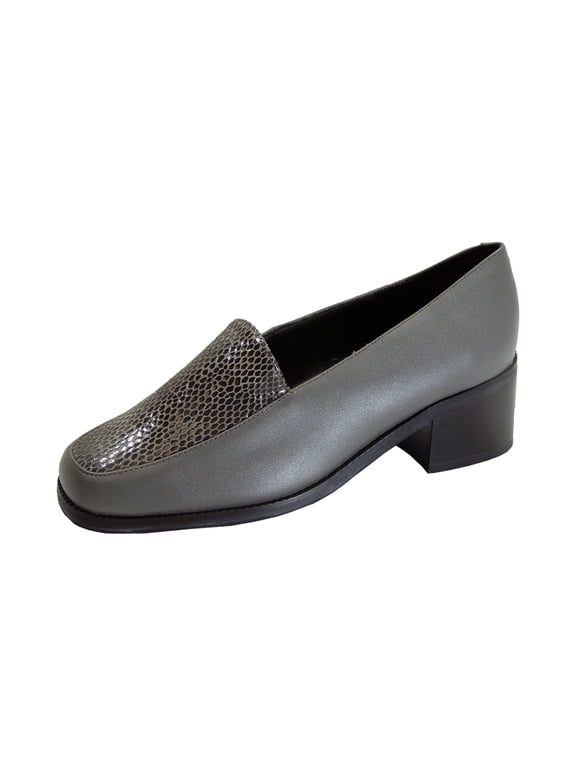 Zula Women's Wide Width Leather Animal Print Slip-on Shoes GRAY 10