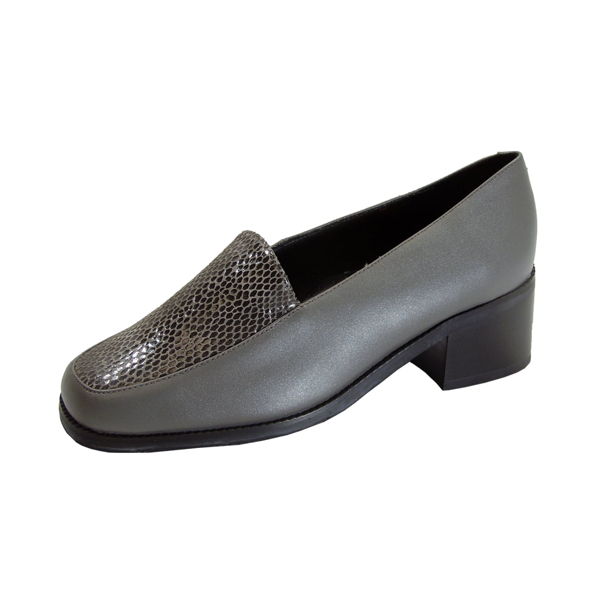 PEERAGE Zula Women's Wide Width Leather Animal Print Slip-on Shoes GRAY 6