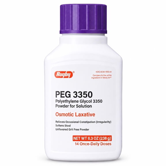 Rugby PEG 3350 Laxative Powder, Constipation Relief, 8.3 oz, 14 Doses