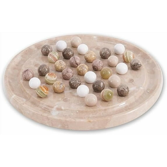 Radicaln Verona Marble Solitaire Board Game 10" – Handmade Puzzle with 42 Multicolor Marble Balls – Classic One Player Strategy Game for Adults, Tabletop Gift