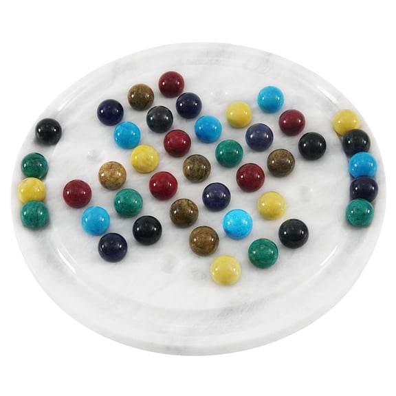 Radicaln White Marble Solitaire Board Game 10" – Handmade Round Puzzle with 42 Multi Color Balls – Classic One Player Strategy Game for Adults, Tabletop Gift Idea