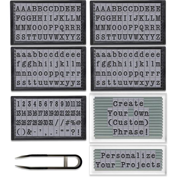 PEGZ Alphabet Letters American Typewriter Font 96 Uppercase, 96 Lowercase, 48 Numbers & Symbols, 245 pc Stamp Kit Bundle