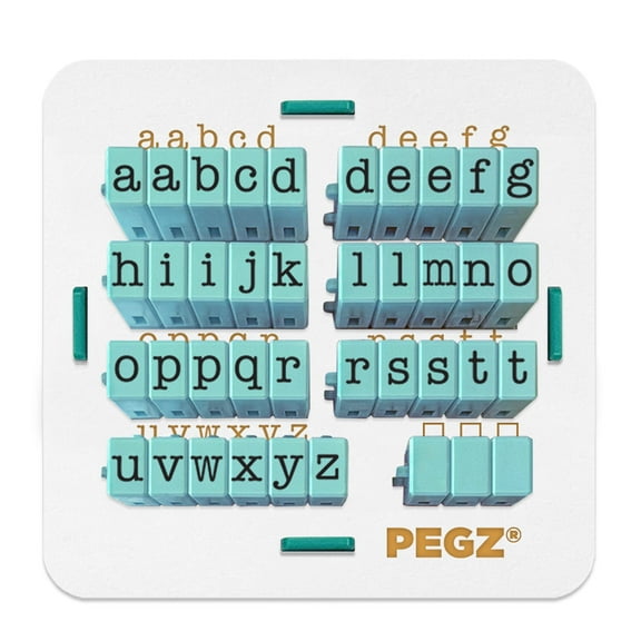 PEGZ Alphabet Stamps Clickable - Connectable American Typewriter Font Lowercase 39 Pc Medium Size with Organizer