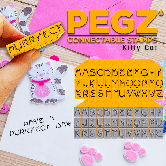 PEGZ Alphabet Stamps Clickable - Connectable Kitty Cat Font 36 Pc Medium Size