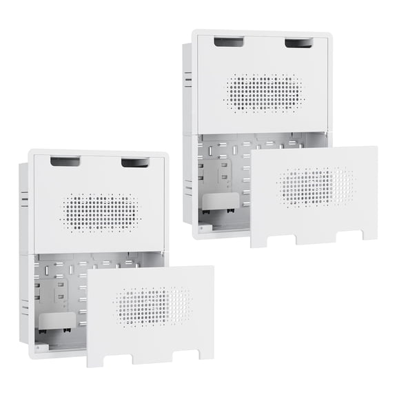PEGZONE Recessed In-Wall Media Box, TV Cable Management Enclosure with Structured Media Storage, Flush Mount, 2 Pack, White
