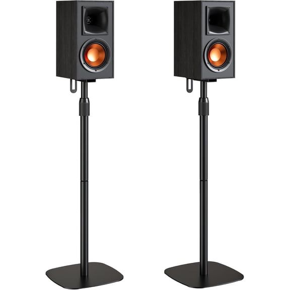 PEGZONE 32.2"-42" Adjustable Speaker Stands, Pair of Floor Stands for Bookshelf Speakers, 22 lb Capacity, Dual Cable Management, Keyhole & Round-Hole Mounting, Black