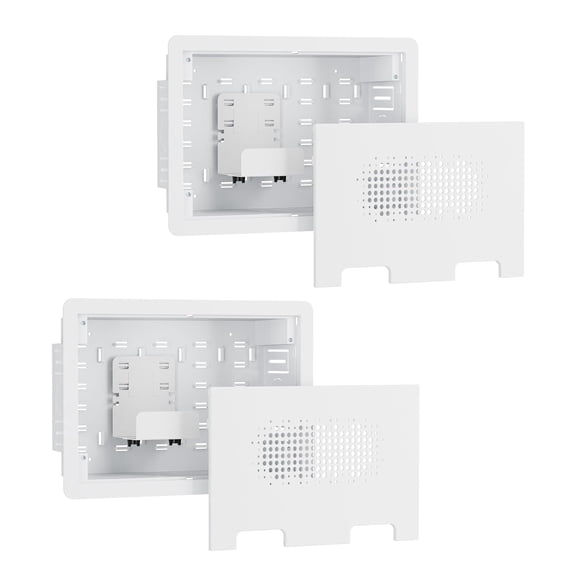 PEGZONE 9" Recessed In-Wall Media Box, TV Cable Management Enclosure with Structured Media Storage, Flush Mount, 2 Pack, White