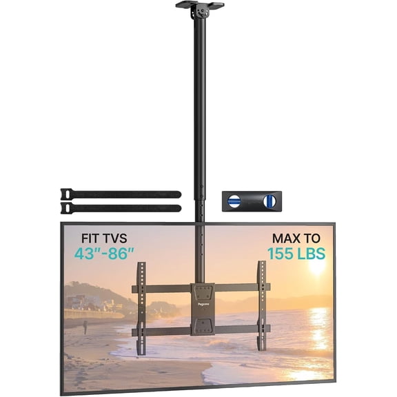 PEGZONE Ceiling TV Mount for 43-86 Inch TVs, Height Adjustable Full Motion TV Ceiling Mount Holds up to 132 lbs, 43"-66.5" Extension, Hanging TV Bracket for Flat & Sloped Ceilings, Swivel & Tilt