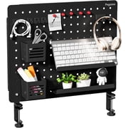 PEGZONE Clamp-on Desk Pegboard, Desk Organizer for Office Gaming Home, Magnetic Metal Peg Board with 15 Accessories, Privacy Panel for Office, 20.4" x 16.5", Large, Black