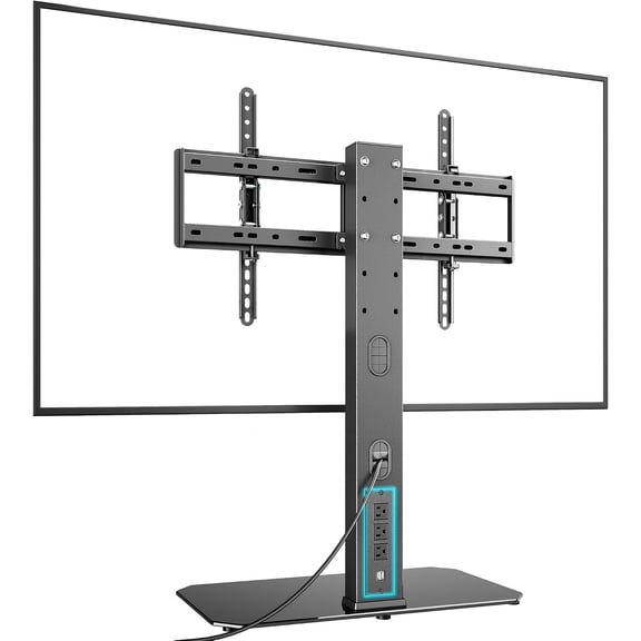 Pegzone Universal TV Stand with Power Outlet for 43 to 90 in Tvs, 154 lb Capacity, Vesa 100 x 100 to 600 x 400 mm, Swivel and Tilt, Black