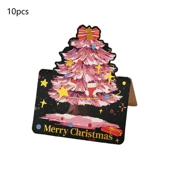 PEIBang 10 Sheets Christmas Greeting Cards with Gold Foil,Xmas Tree Gift Cards Holiday Cards for Friend Family