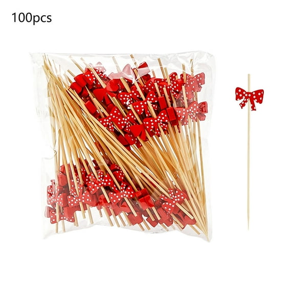 PEIBang 100 Pcs Bow Toothpicks for Appetizers,Disposable Cocktail Picks for Cake Dessert Food Fruit,Holiday Party Supplies