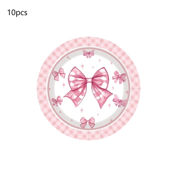 PEIBang 10Pcs Valentine's Day Paper Plates,7" Pink Bow Disposable Plates Party Supplies for Valentines Day Mother's Day Wedding Table Decorations